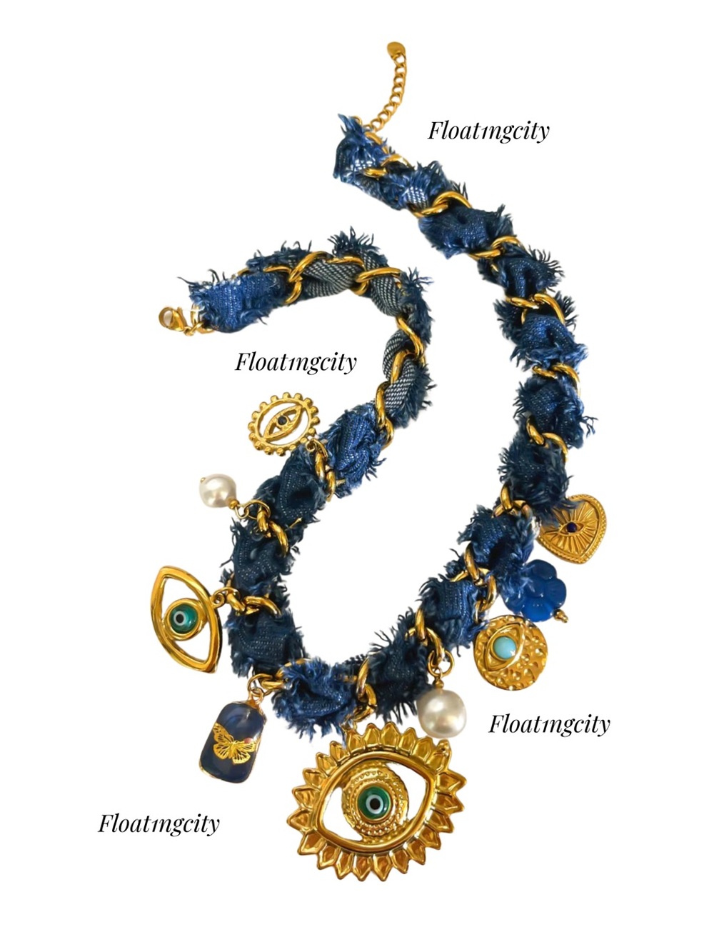 Gold & Blue Evil Eye Charm Necklace -